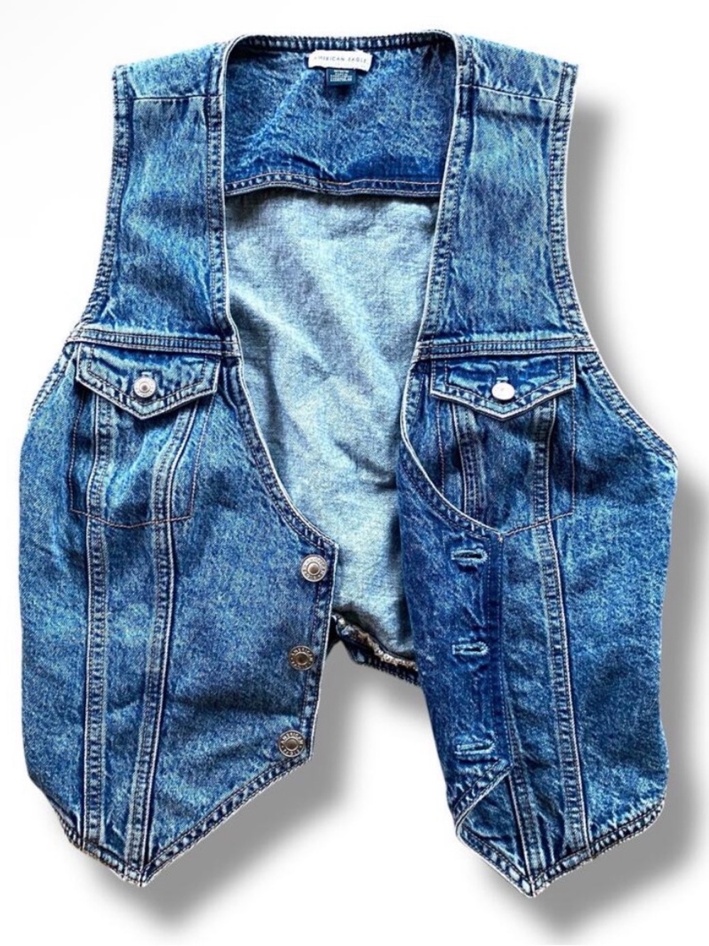 AE American Eagle Cropped Fitted Denim Vest Women’s M Blue Western Boho 70s Vibe